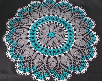 Crochet doilies-large crochet doily 23"-round tablecloth-Home decor-blue doily-gray crochet doily-crochet tablecloth