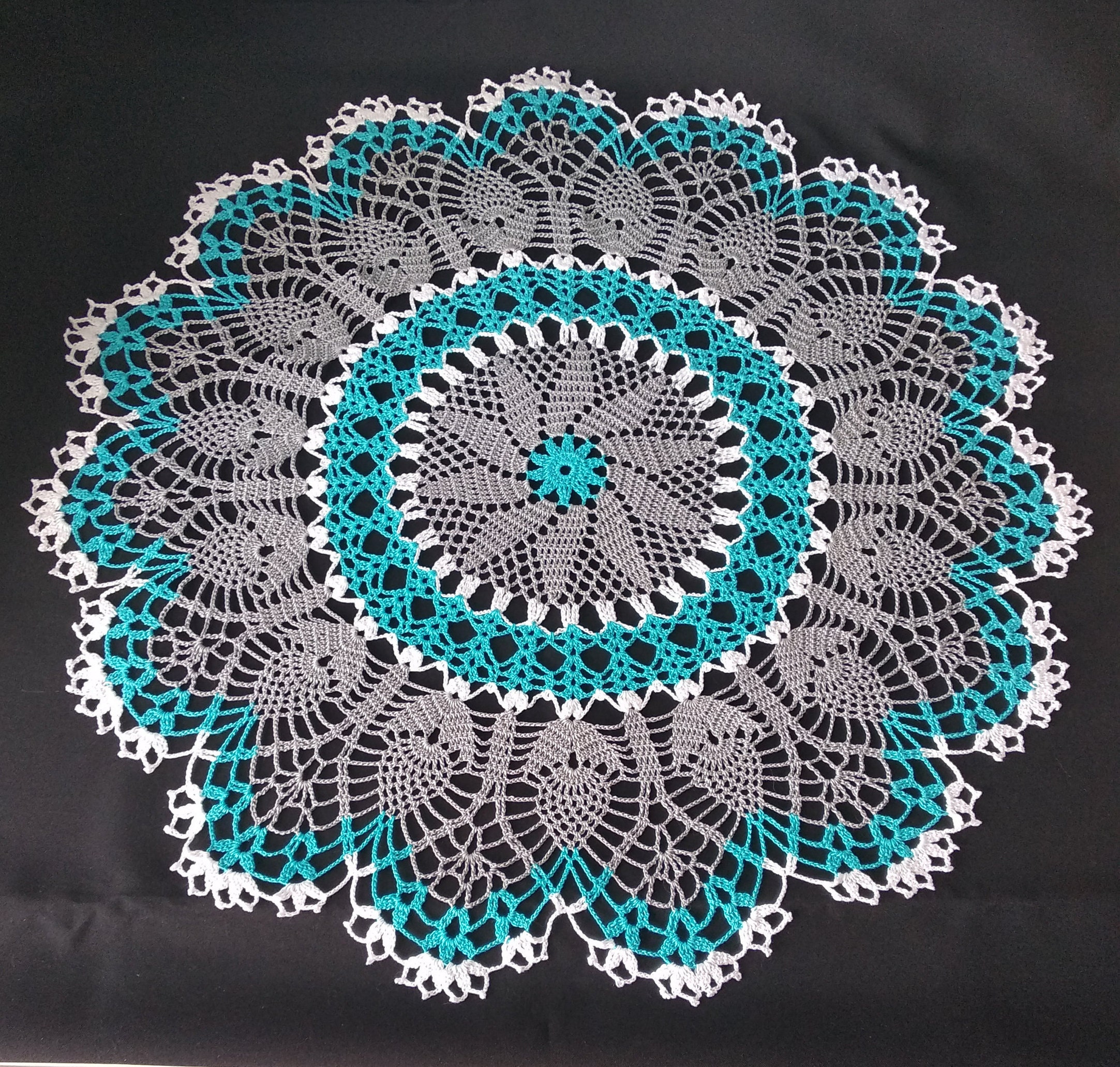 Crochet Doilies-large Crochet Doily 23round Tablecloth-home Decor-blue Doily-gray  Crochet Doily-crochet Tablecloth 