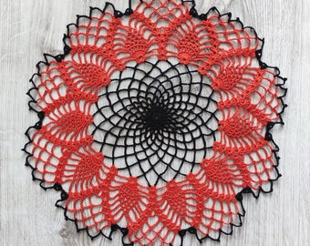 Hellowen black orange medium crochet doily 13,7"-round tablecloth-crochet doilies - Home decor - black crochet tablecloth-crochet tablecloth