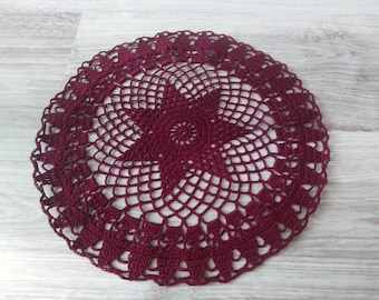 round doily 13"-burgundy doily-crochet doily-crochet tablecloth-crochet doilies-crochet gift- crocheted doily-crochet napkin