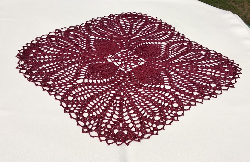 Square Doilyburgundy Doilycrochet Doilycrochet Tableclothcrochet