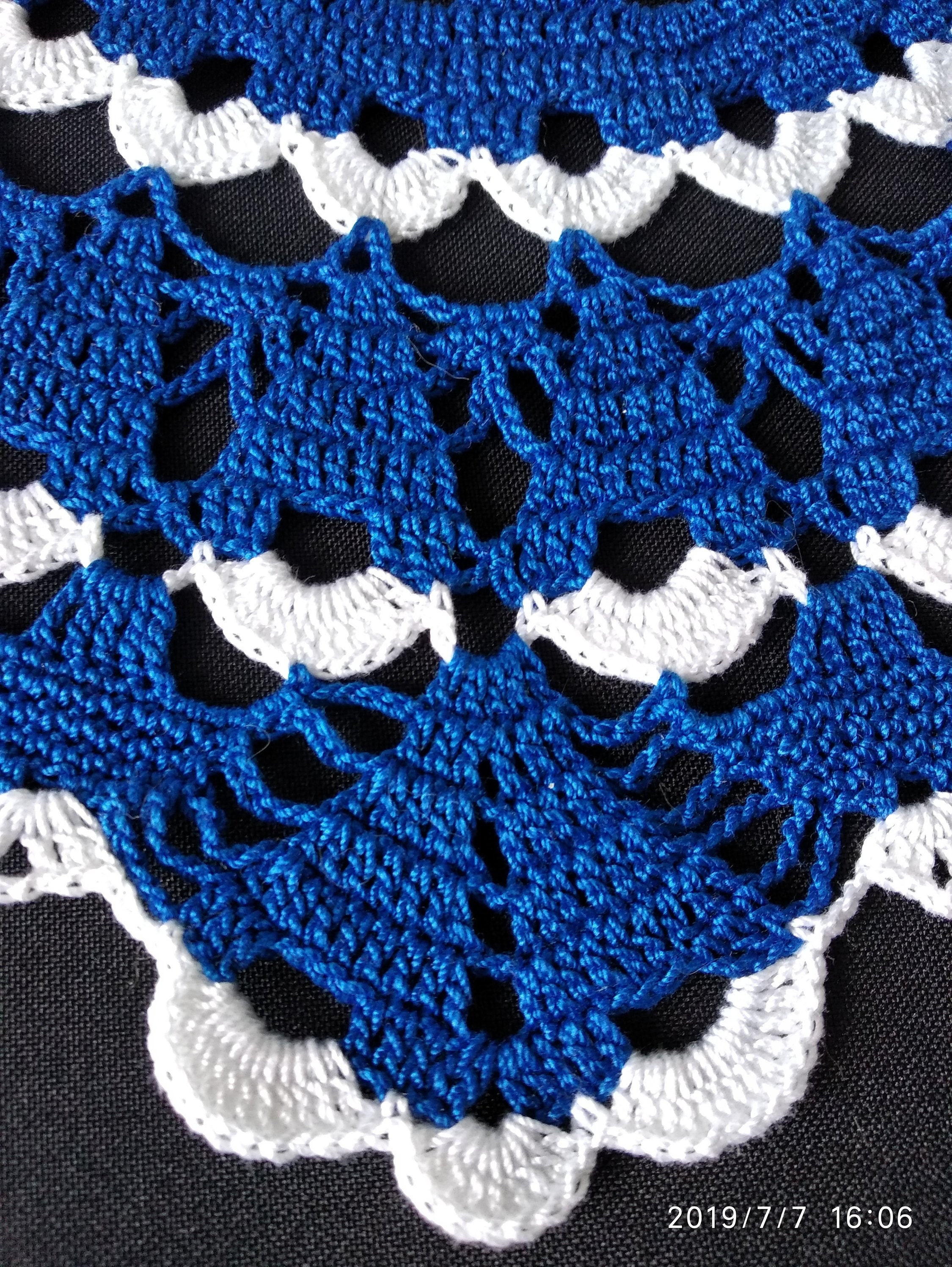 Bright blue white crochet doily 146 inches-crochet - Etsy France