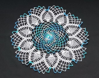 New blue melange crochet doily 15,35 inches-crochet tablecloth-white doily