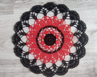 Hellowen black orange medium crochet doily 12,2"-round tablecloth-crochet doilies - Home decor - black crochet tablecloth-crochet tablecloth