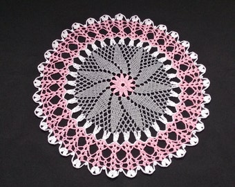 13 in round gray pink white doily-crochet doily-crochet tablecloth-crochet doilies-crochet gift- crocheted doily-crochet napkin