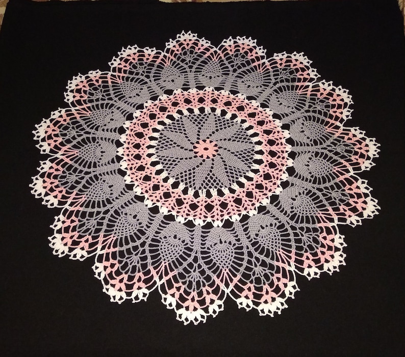 Crochet doilies-large crochet doily 23,2round tablecloth-Home decor-pink doily-gray crochet doily-crochet tablecloth image 1