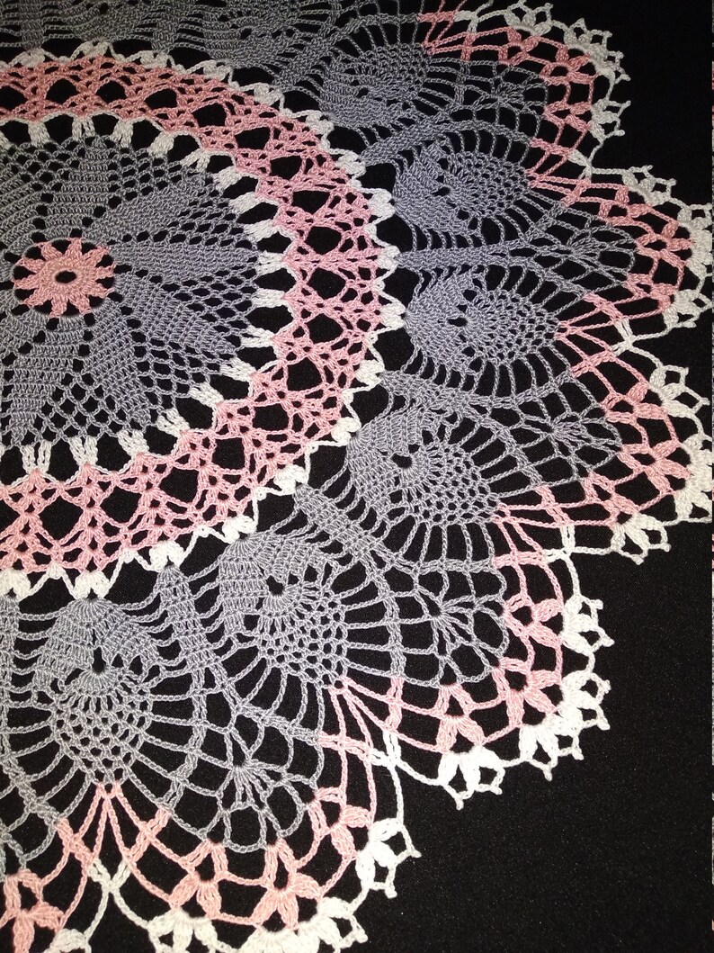 Crochet doilies-large crochet doily 23,2round tablecloth-Home decor-pink doily-gray crochet doily-crochet tablecloth image 2