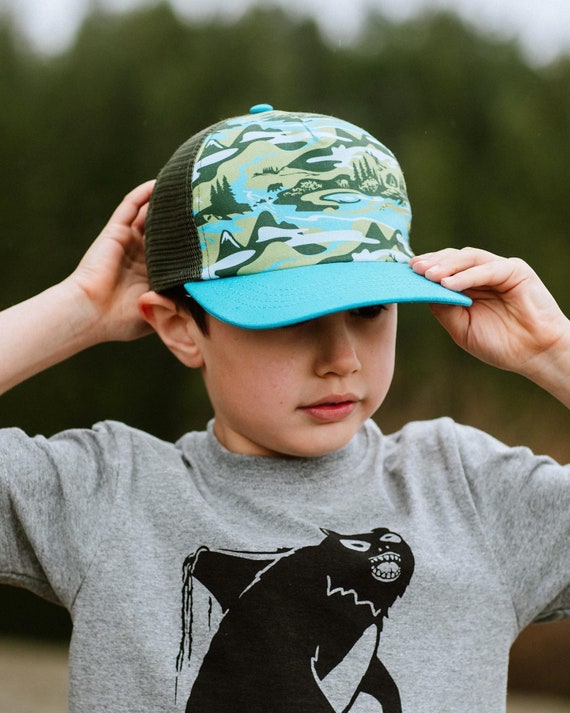 Kids Trucker Hat Ball Cap Kids Hat Childrens Hat Camoflage Camo Camping  Design 