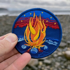 Camping Patch, Fire Patch, Campfire, Outdoors, embroidered patch camping, hiking patch