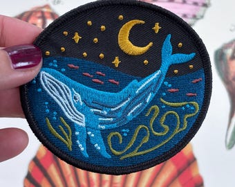 Celestial Whale Embroidered Patch – Ocean Lover sew-on patch - Humpback Whale