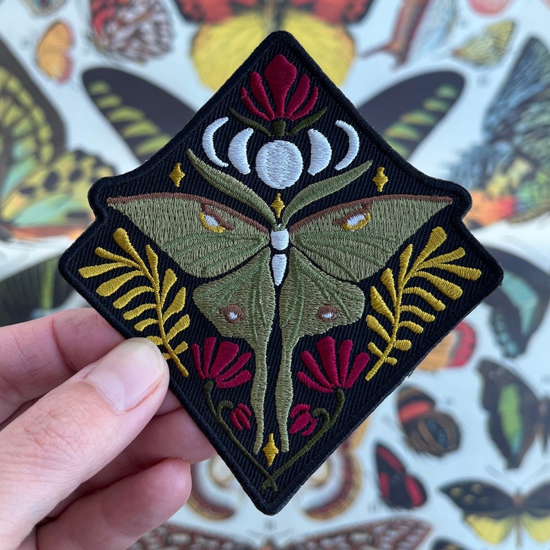 Moth Patch Luna Moth Patch Moon Phase Embroidered Patch Patch for Jacket Patch for Backpack Sew-on Patch Full Moon Lunar image 1