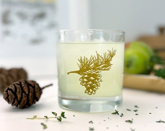 Pinecone Cocktail Glasses Screen Printed Forest Glass Foraging Forager Artisinal Cocktail Pine Cone
