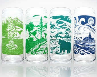 Beer glass set, outdoor lovers gift, gift for hikers, pint glasses