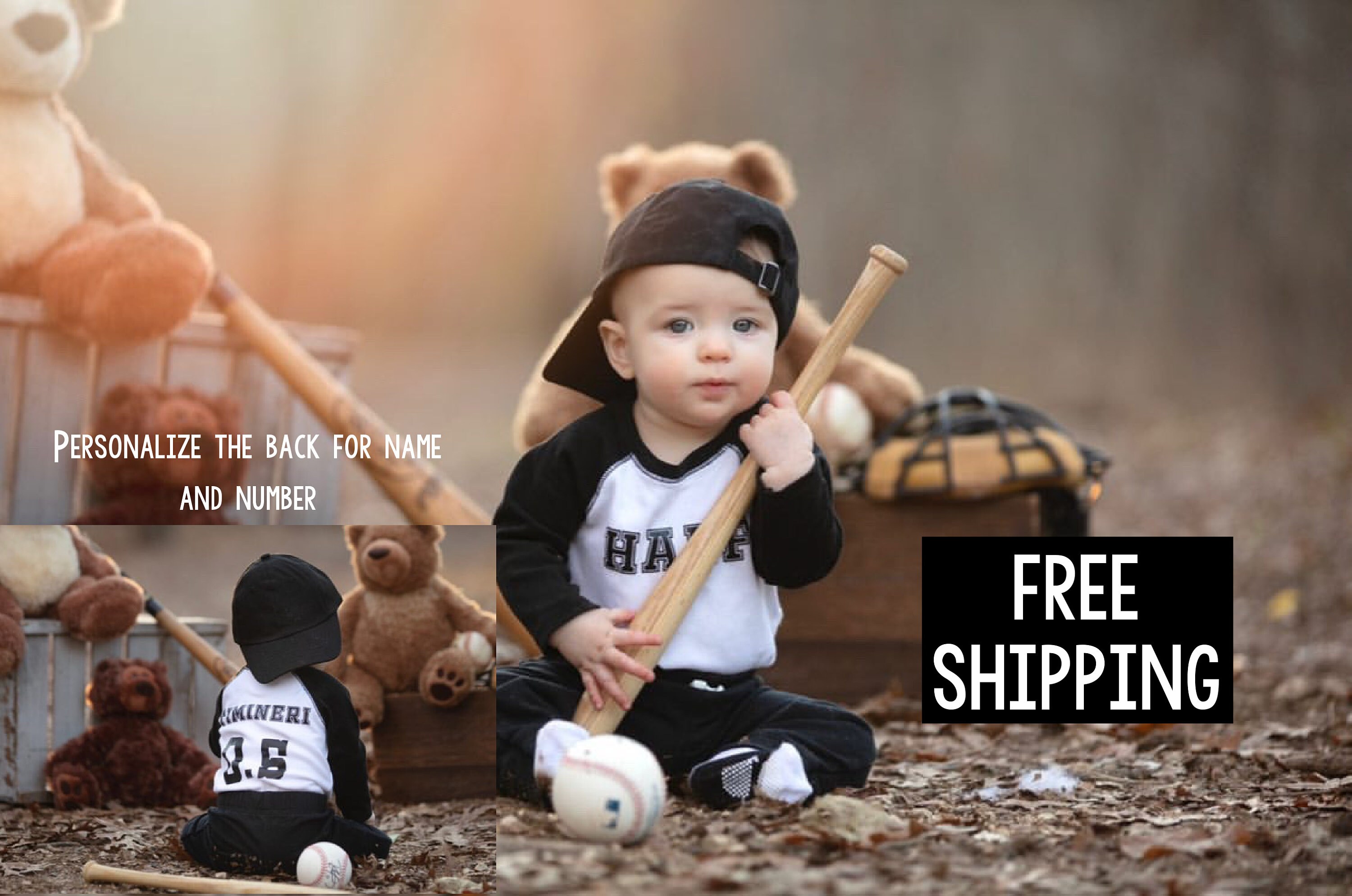 Custom Baseball Raglan Half Birthday Bodysuit With Name And Number | …