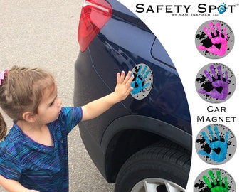 Safety Spot ™ SPLAT Kids Hand Car Magnet, Toddler Child Handprint Car, Kids Car Safety Parking Lot Safety Handprint Safe Spot to Stand GRAY