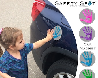 Safety Spot ® Kids Hand Car Magnet, Toddler Child Handprint Car Safety, Kids Car Safety Parking Lot Safety Handprint Safe Spot to Stand GRAY