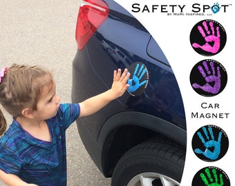 Safety Spot ™ Kids Hand Car Magnet, Toddler Child Handprint Car Safety Kids Car Safety Parking Lot Safety Handprint Safe Spot to Stand BLACK