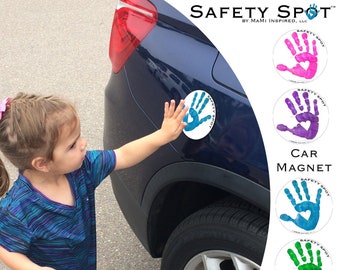 Safety Spot ™ Kids Hand Car Magnet, Toddler Child Handprint Car Safety Kids Car Safety Parking Lot Safety Handprint Safe Spot to Stand WHITE