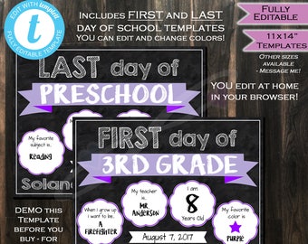 First & Last day of School 2-in-1 Chalkboard - Sign- Any Color- Any School Year- Personalize Custom- Digital Printable INSTANT Self-EDITABLE