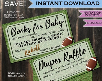 Diaper Raffle + Books for Baby Invitation Inserts Football Party Invite Insert - Football theme decoration- Printable Kit INSTANT ACCESS