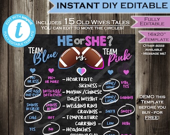 Gender Reveal Party Old Wives Tales Sign Football - Fall Board Sign- Chalkboard- Personalize Custom Digital Printable INSTANT Self-EDITABLE