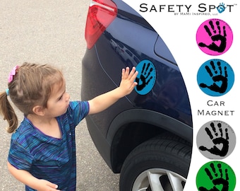 Safety Spot ™ Kids Hand Car Magnet, Toddler Child Handprint Kids Car Safety Parking Lot Safety Handprint Safe Spot to Stand BLACK Handprint