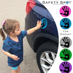 Safety Spot ™ 子供用ハンドカーマグネット、幼児用子供用ハンドプリント、子供用カーセーフティ駐車場安全ハンドプリント、安全なスタンドスポット、ブラックハンドプリント