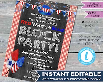 block party invitation flyer street party neighborhood invite etsy