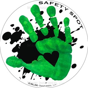 Safety Spot ™ Kids Hand Car Magnet Toddler Child Car Spot, Car Safety Kids Car Safety Parking Lot Handprint Safe Spot to Stand Reapply SPLAT Green