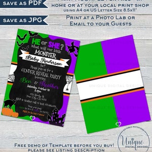 Halloween Gender Reveal Invitation, Editable Baby Shower Invite, He or ...
