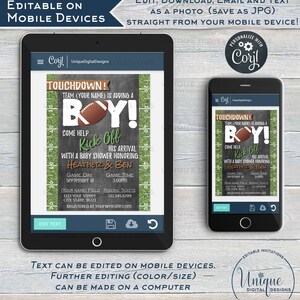 Football Baby Shower Invitation Baby Sprinkle Baby Boy Invite Touchdown Chalkboard Digital Template Custom Printable INSTANT EDITABLE 5x74x6 image 4