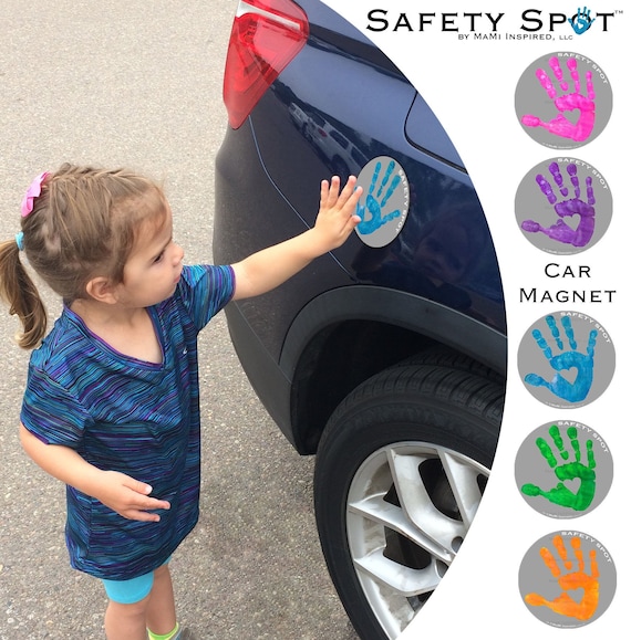 Safety Spot ® Kids Hand Car Magnet, Toddler Child Handprint Car Safety,  Kids Car Safety Parking Lot Safety Handprint Safe Spot to Stand GRAY -   Denmark