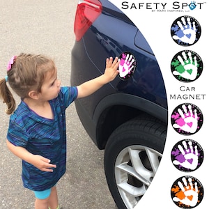 カラーセーフティスポット®キッズハンドカーマグネット、子供用手形カーセーフティ、子供用駐車場安全手形安全スポットスタンドデカール
