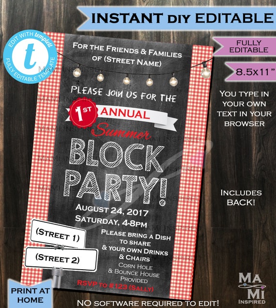block party invitation flyer street party neighborhood invite etsy street party flyer