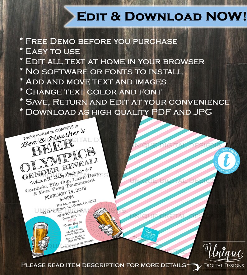 Beer Olympics Gender Reveal Invitation Baby Shower Invite Boy Etsy