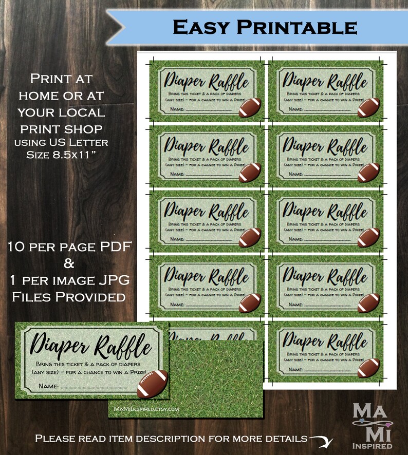 Football Raffle Books Diaper Raffle + Books for Baby Invitation Inserts Football Party Invite ...