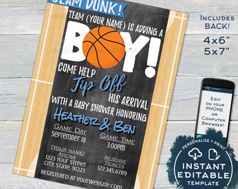 Basketball Baby Shower Invitation Baby Sprinkle Baby Boy Invite Slam Dunk Chalkboard Template Custom Printable INSTANT Self EDITABLE 5x7 4x6