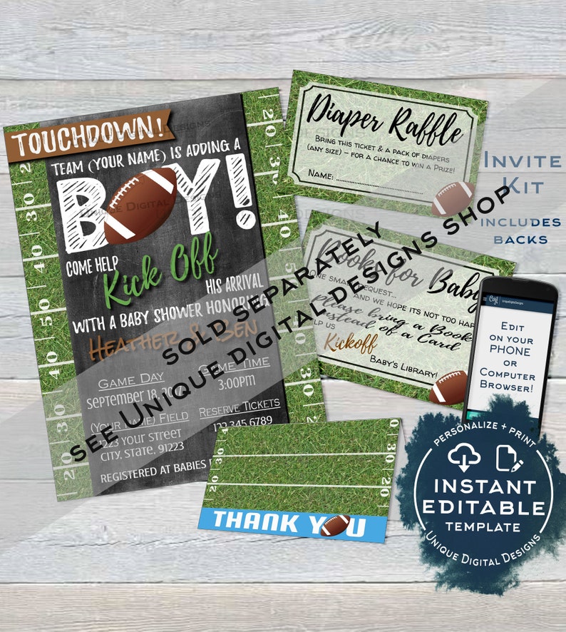 Football Baby Shower Invitation Baby Sprinkle Baby Boy Invite Touchdown Chalkboard Digital Template Custom Printable INSTANT EDITABLE 5x74x6 image 6