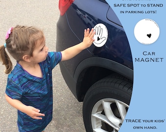 Safety Spot ® Kids Hand Car Magnet, Toddler Child Handprint Car Safety, Kids Car Safety Parking Lot Safety Handprint Safe Spot to Stand GRAY