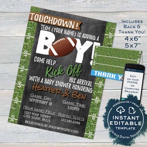 Football Baby Shower Invitation Baby Sprinkle Baby Boy Invite Touchdown Chalkboard Digital Template Custom Printable INSTANT EDITABLE 5x74x6 image 1