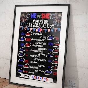 4th of July Gender Reveal Party Chalkboard, Editable Old Wives Tales, Red White Blue, Firecracker, BabyQ July 4th Personalize INSTANT ACCESS