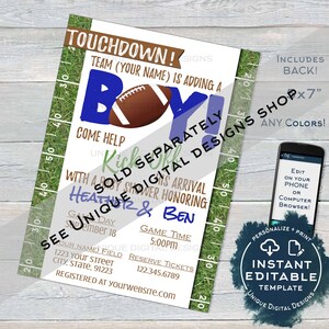 Football Baby Shower Invitation Baby Sprinkle Baby Boy Invite Touchdown Chalkboard Digital Template Custom Printable INSTANT EDITABLE 5x74x6 image 7