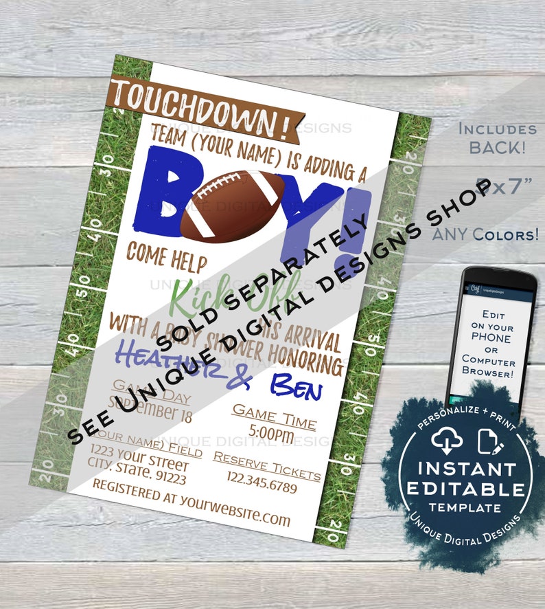 Football Baby Shower Invitation Baby Sprinkle Baby Boy Invite Touchdown Chalkboard Digital Template Custom Printable INSTANT EDITABLE 5x74x6 image 7