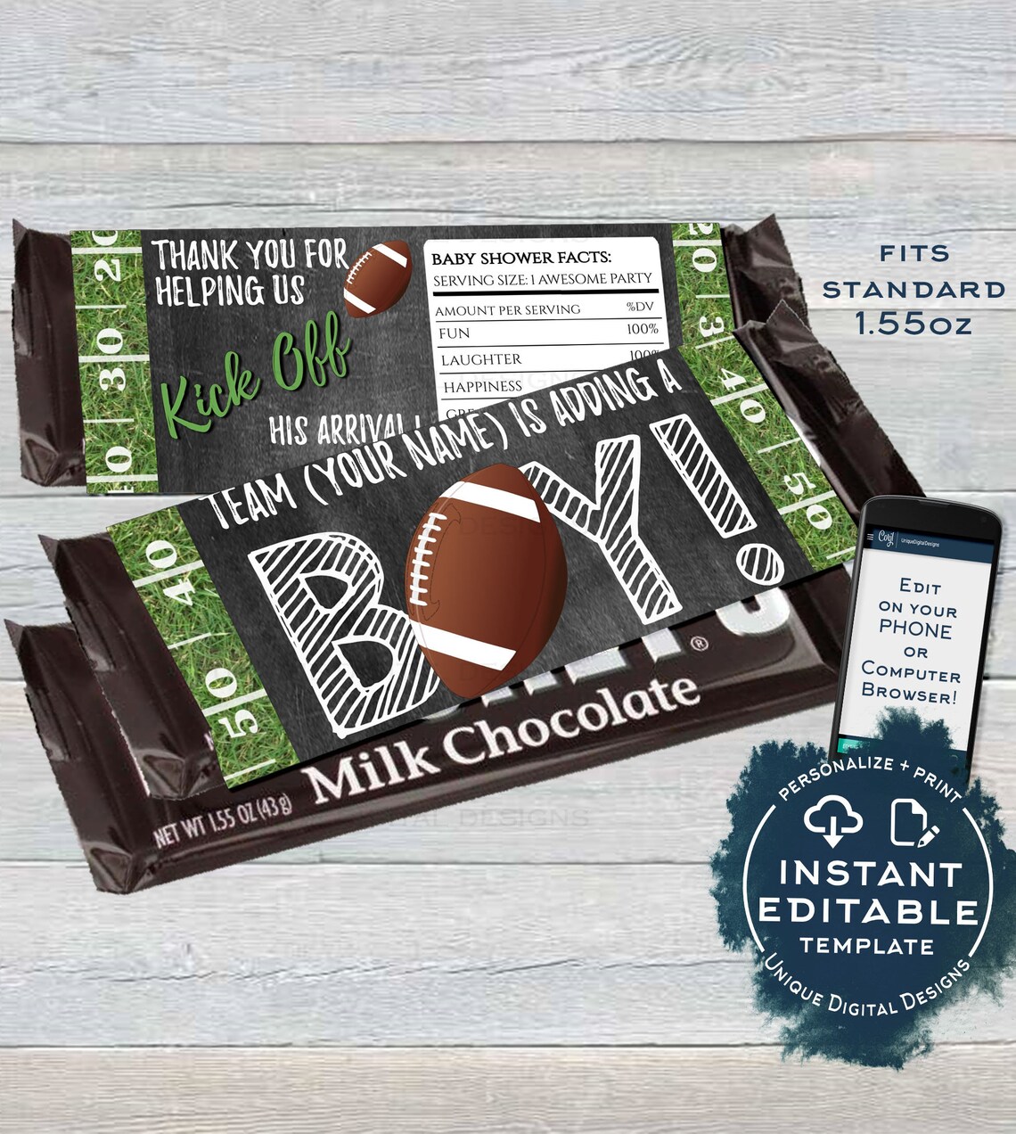 Football Candy Bar Wrapper Chocolate Bar Baby Boy It's a Etsy