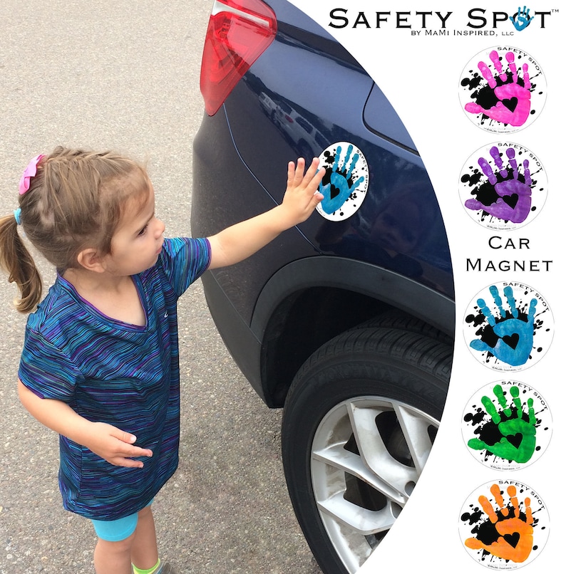 Safety Spot ™ Kids Hand Car Magnet Toddler Child Car Spot, Car Safety Kids Car Safety Parking Lot Handprint Safe Spot to Stand Reapply SPLAT image 1