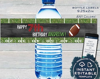 Football Water Bottle Wrap, Beer Editable Birthday Party Decoration, Football Party Touchdown Kick Off Chalkboard Printable INSTANT ACCESS