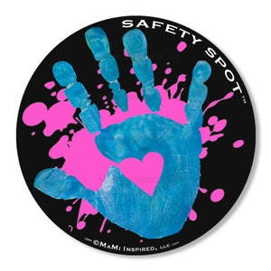 Safety Spot Car Decal Kids Handprint Vinyl Decal, Handprint Kids Car Safety, Parking Lot Safety, Handprint Safe Spot to Stand Blue/ Pink Splat