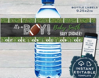 Football Baby Shower Water Bottle Beer Wrap- Baby Sprinkle- Baby Boy- Touchdown Kick Off Chalkboard Custom Printable INSTANT Self EDITABLE