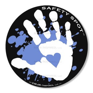 Safety Spot Car Decal Kids Handprint Vinyl Decal, Handprint Kids Car Safety, Parking Lot Safety, Handprint Safe Spot to Stand White/ Blue Splat