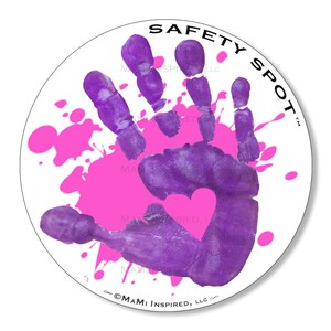 Safety Spot Car Decal Kids Handprint Vinyl Decal, Handprint Kids Car Safety, Parking Lot Safety, Handprint Safe Spot to Stand Purple/ Pink Splat